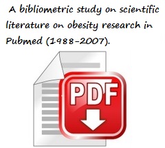 Texto en porción superior“A bibliometric study of scientific literature on obesity research in PubMed (1988-2007)” y símbolo en zona inferior de un documento en pdf símbolo de un documento en pdf